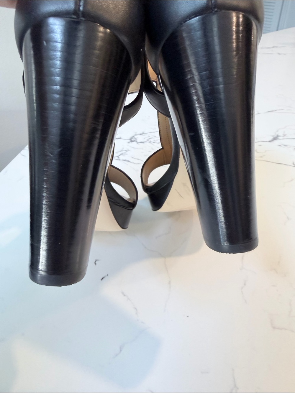 MICHAEL Michael Kors Black High Heel Sandals with Gold Zipper Detail - Picture 11 of 12